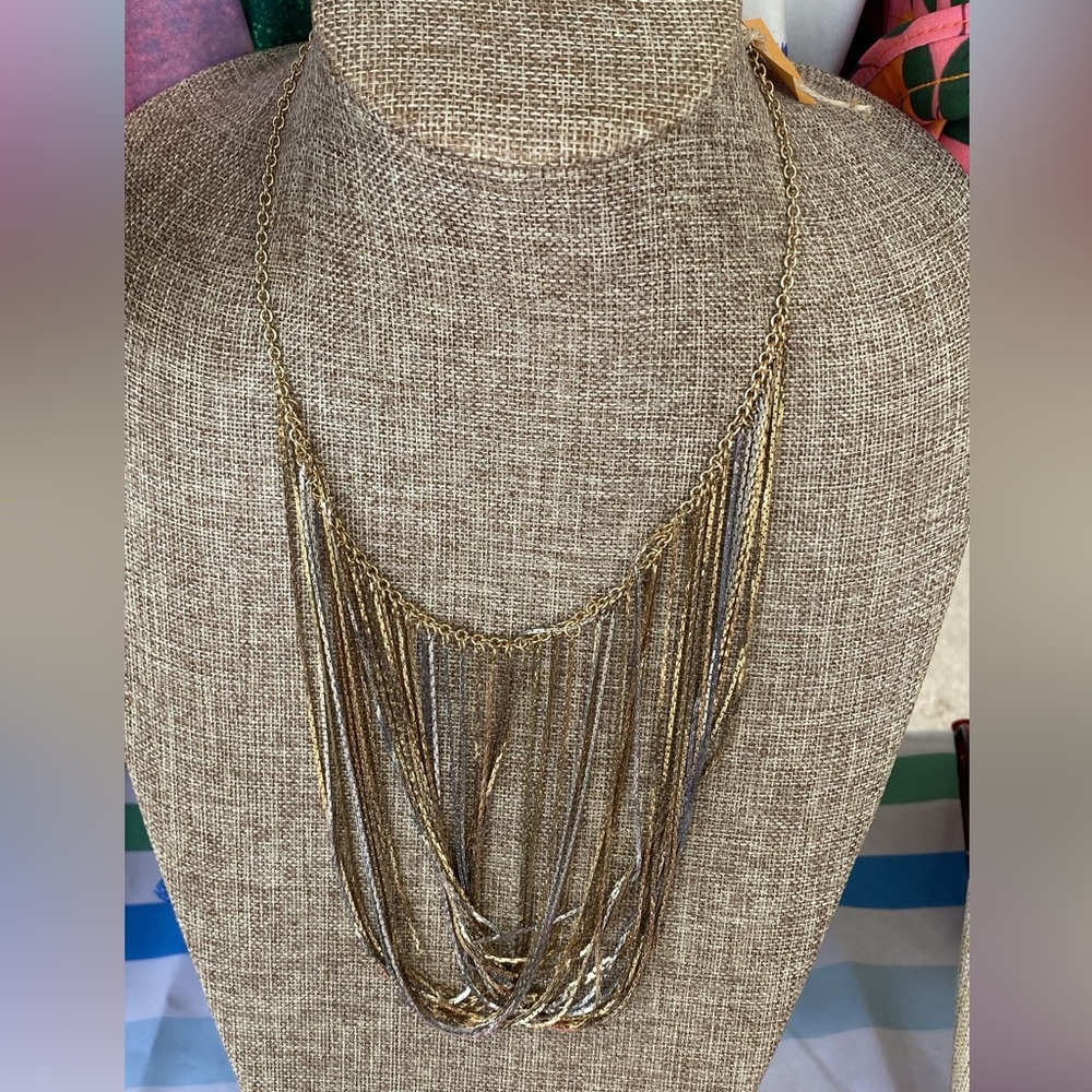 Elegant Gold and Silver Fringe Necklace
